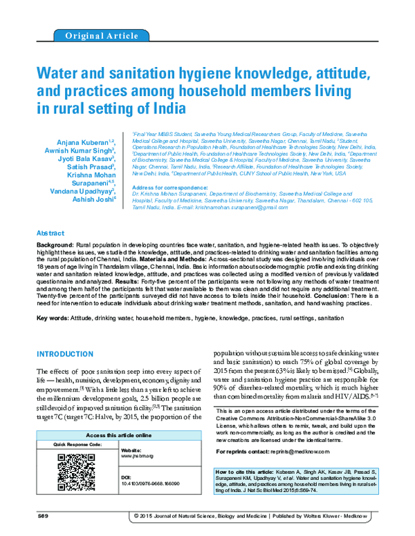 (PDF) Water and Sanitation Hygiene Knowledge Attitude Practice in Urban ...