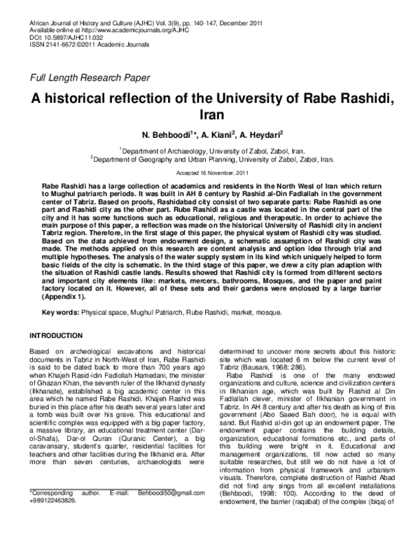 (PDF) A historical reflection of the University of Rabe Rashidi, Iran