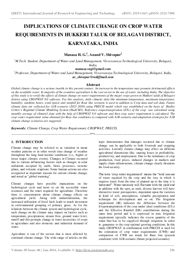 (PDF) Implications of climate change on crop water requirements in arid ...