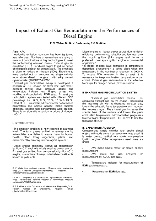 (PDF) The Impact of Exhaust Gas Recirculation on Performance and ...