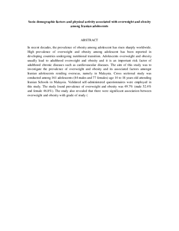 (PDF) Socio Demographic Factors and Physical Activity Associated with ...
