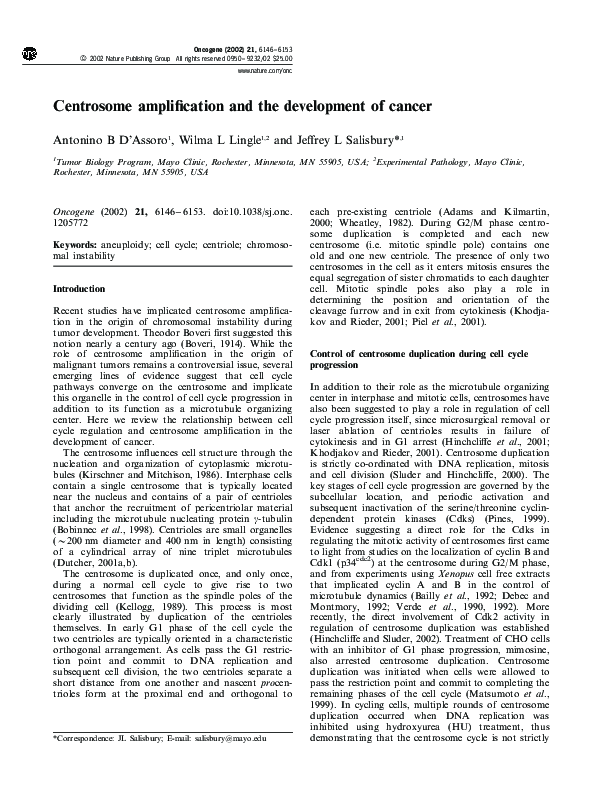 (PDF) Centrosome amplification and the development of cancer