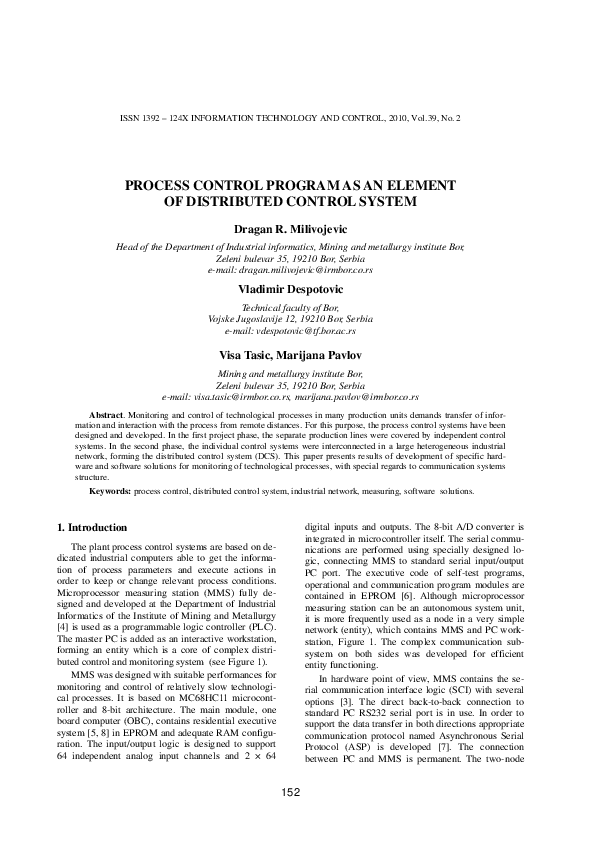 (PDF) Process Control Program as an Element of Distributed Control System
