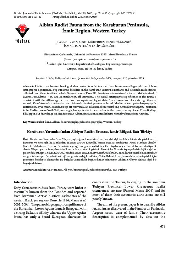 (PDF) Albian Rudist Fauna from the Karaburun Peninsula, Izmir Region ...