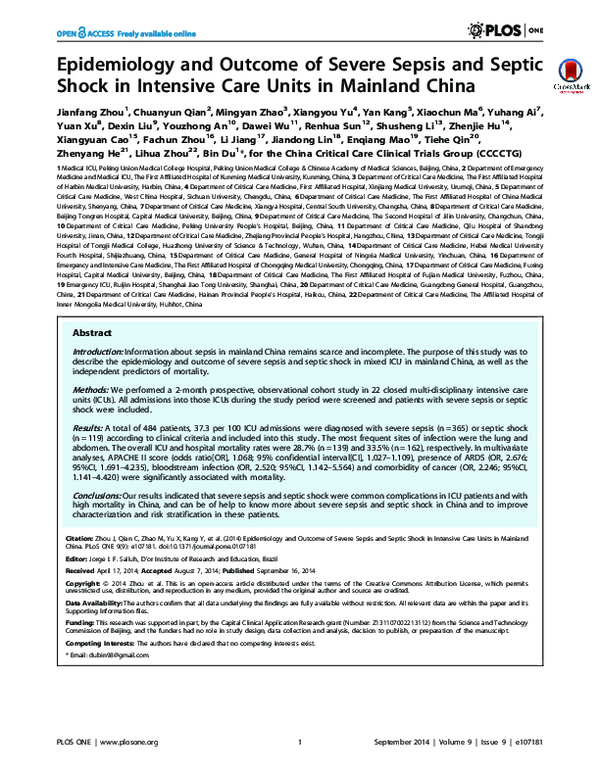(PDF) Epidemiology and Outcome of Severe Sepsis and Septic Shock in ...