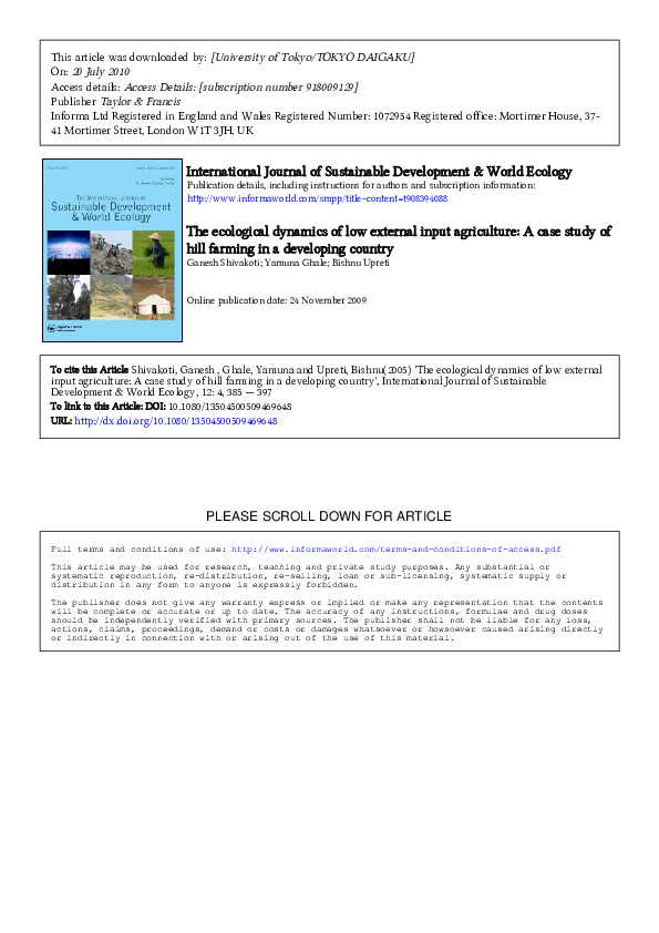 (PDF) The ecological dynamics of low external input agriculture A case