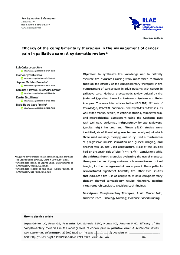 (PDF) Efficacy of the complementary therapies in the management of ...