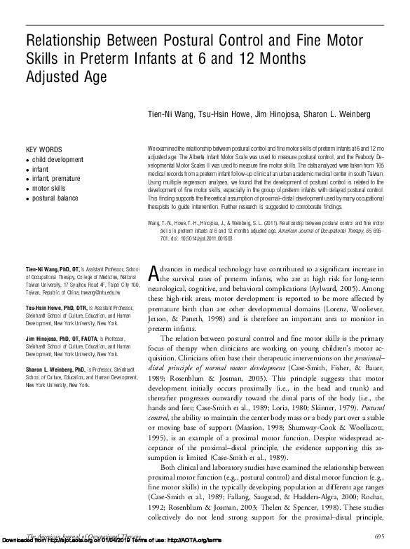 (PDF) Relationship Between Postural Control and Fine Motor Skills in ...
