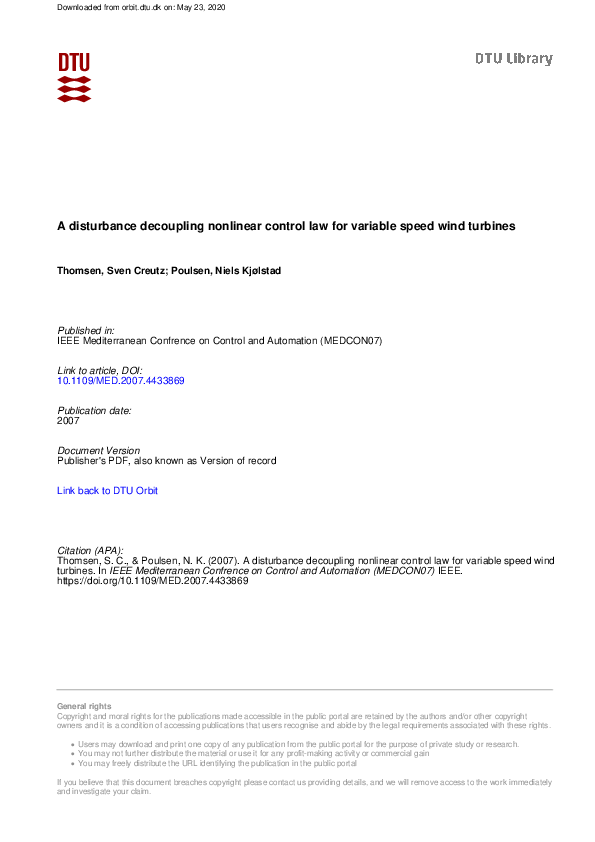 (PDF) A disturbance decoupling nonlinear control law for variable speed ...