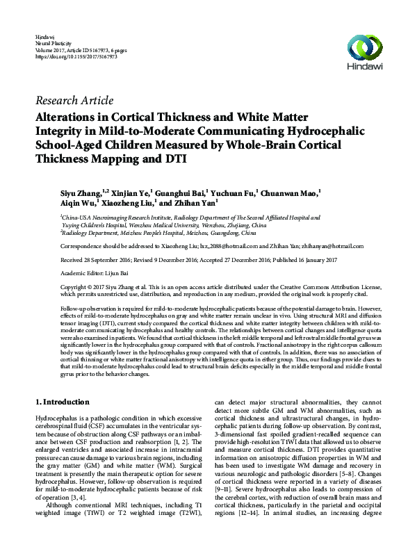 (PDF) Alterations in Cortical Thickness and White Matter Integrity in ...