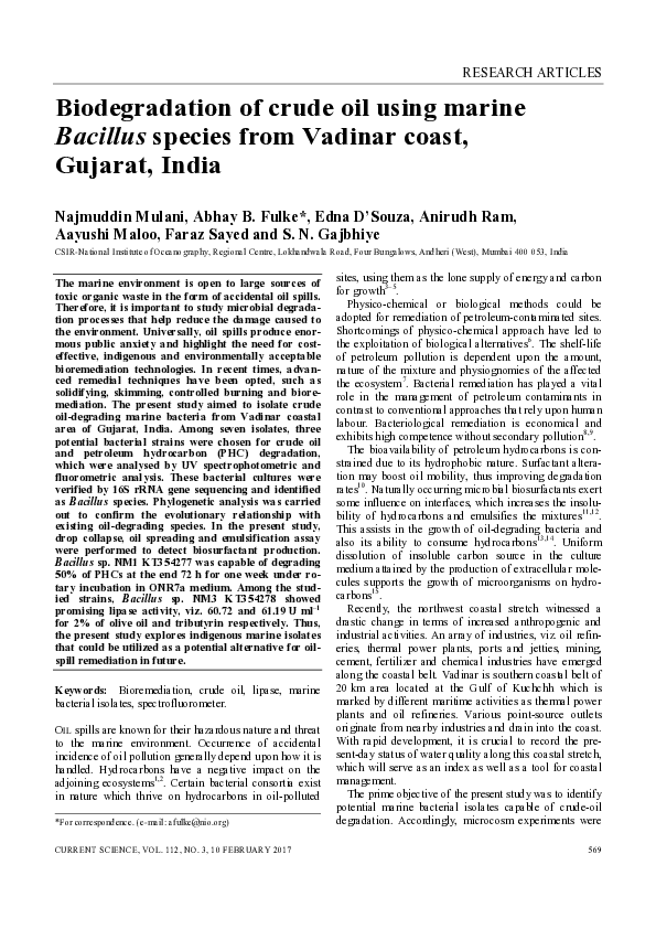 (PDF) Biodegradation of Crude Oil Using Marine Bacillus species from ...