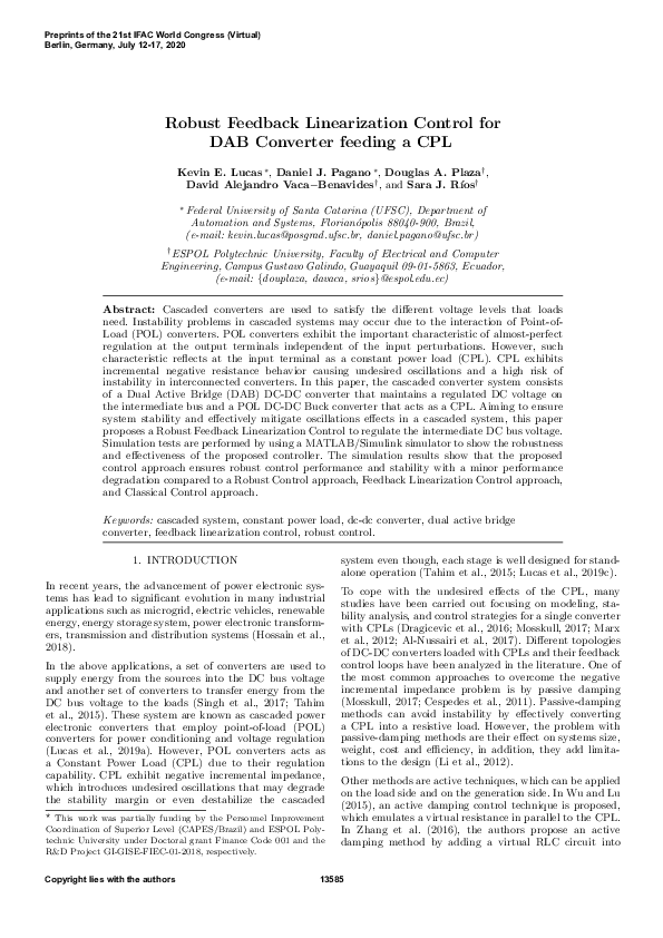 (PDF) Robust Feedback Linearization Control for DAB Converter feeding a CPL
