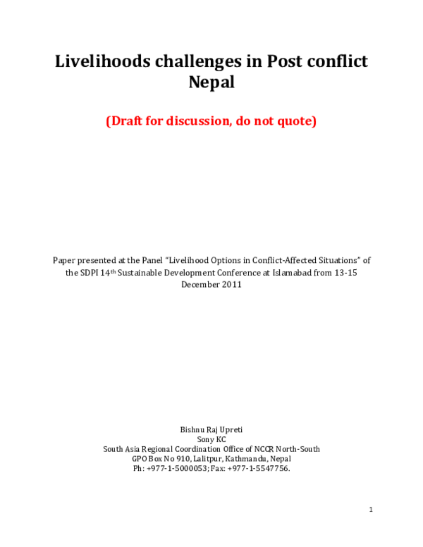 (PDF) Livelihood security in post conflict context