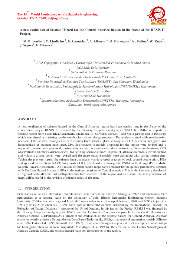 (PDF) A New Evaluation of Seismic Hazard for the Central America Region