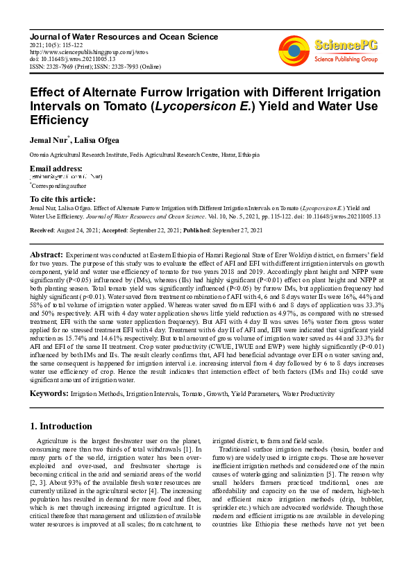 (PDF) Effect of Alternate Furrow Irrigation with Different Irrigation ...