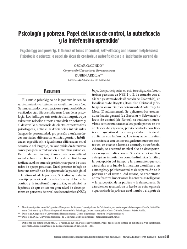 (PDF) Psychology and poverty: Influence of locus of control, self ...