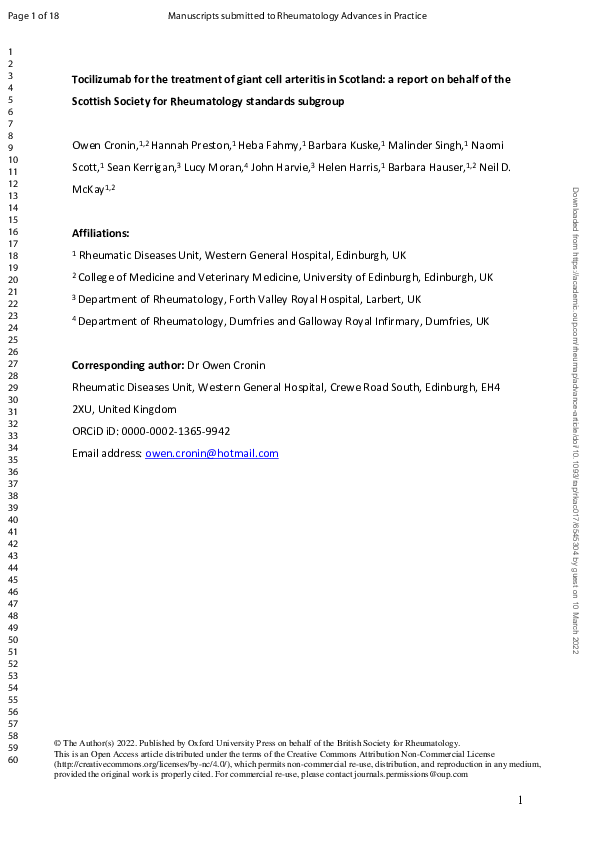 (PDF) Tocilizumab for the treatment of giant cell arteritis in Scotland ...