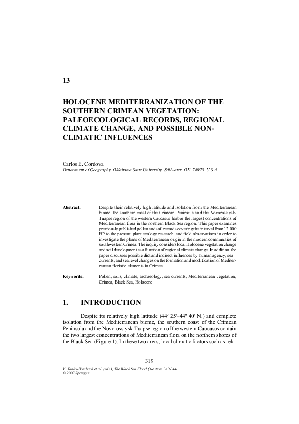 Pdf The Black Sea Flood Question Changes In Coastline Climate And