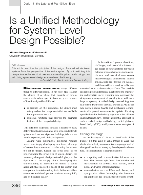 (PDF) Is a Unified Methodology for System-Level Design Possible?
