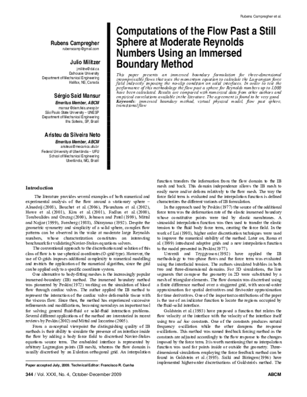(PDF) Computations of the flow past a still sphere at moderate reynolds ...