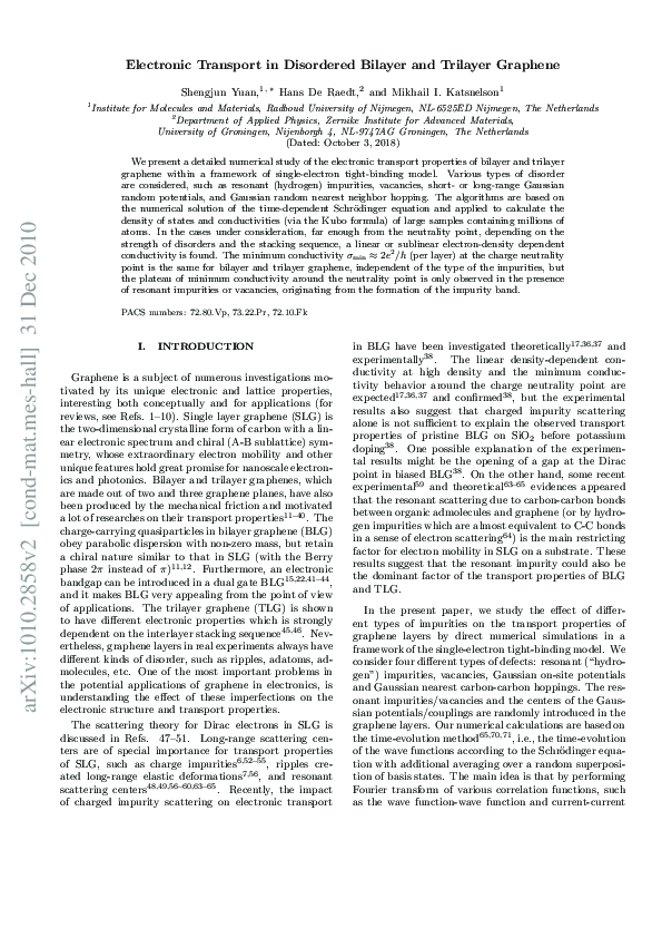 (PDF) Electronic transport in disordered bilayer and trilayer graphene