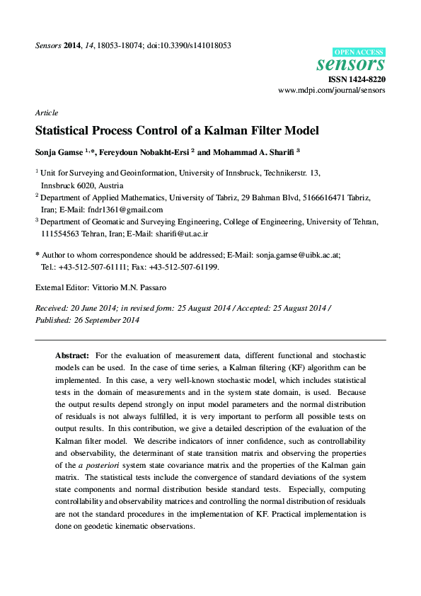 (PDF) Statistical Process Control of a Kalman Filter Model