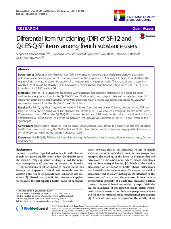 (PDF) Differential item functioning (DIF) of SF-12 and Q-LES-Q-SF items ...
