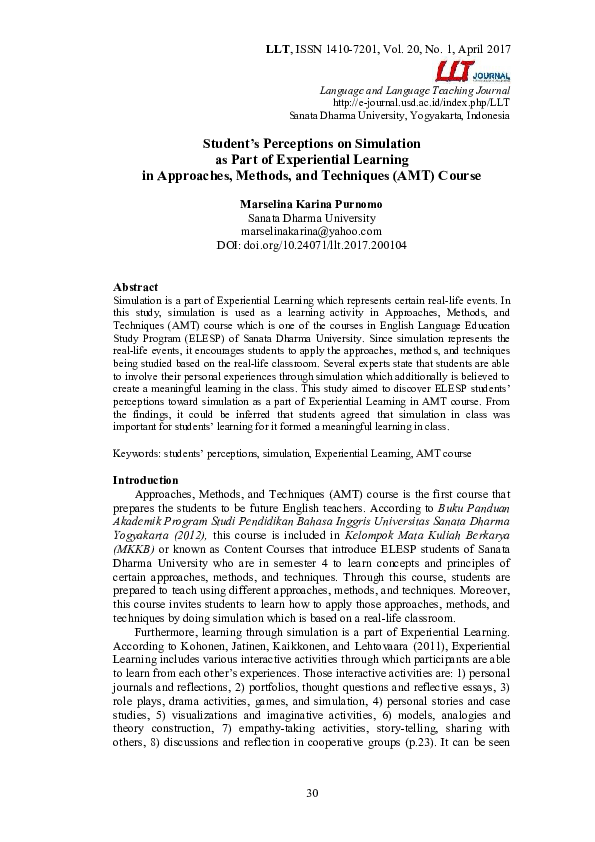 (PDF) Student’s Perceptions on Simulation as Part of Experiential ...