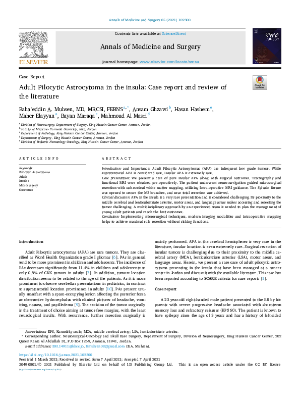 (PDF) Adult Pilocytic Astrocytoma in the insula: Case report and review ...
