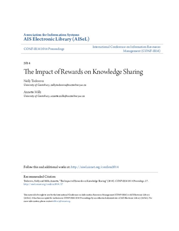 (PDF) 1 R . The Impact of Rewards on Knowledge Sharing