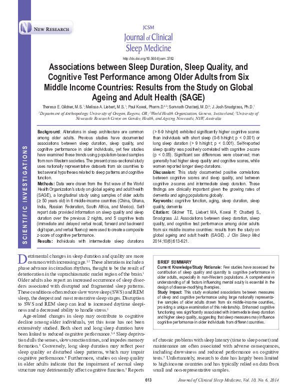 (PDF) Associations between sleep duration, sleep quality, and cognitive ...