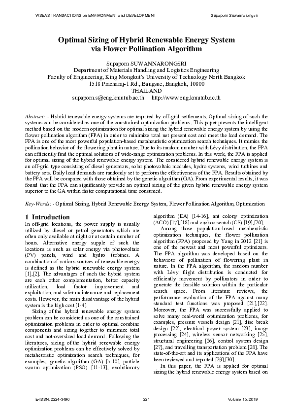 (PDF) Optimal Sizing of Hybrid Renewable Energy System via Flower ...