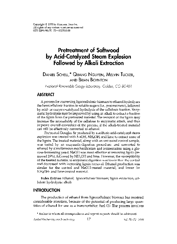 (PDF) Pretreatment of softwood by acid-catalyzed steam explosion ...