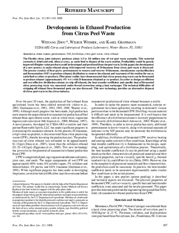 (PDF) Developments in ethanol production from citrus peel waste