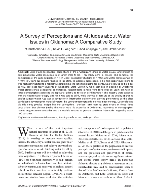 (PDF) A Survey of Perceptions and Attitudes about Water Issues in ...