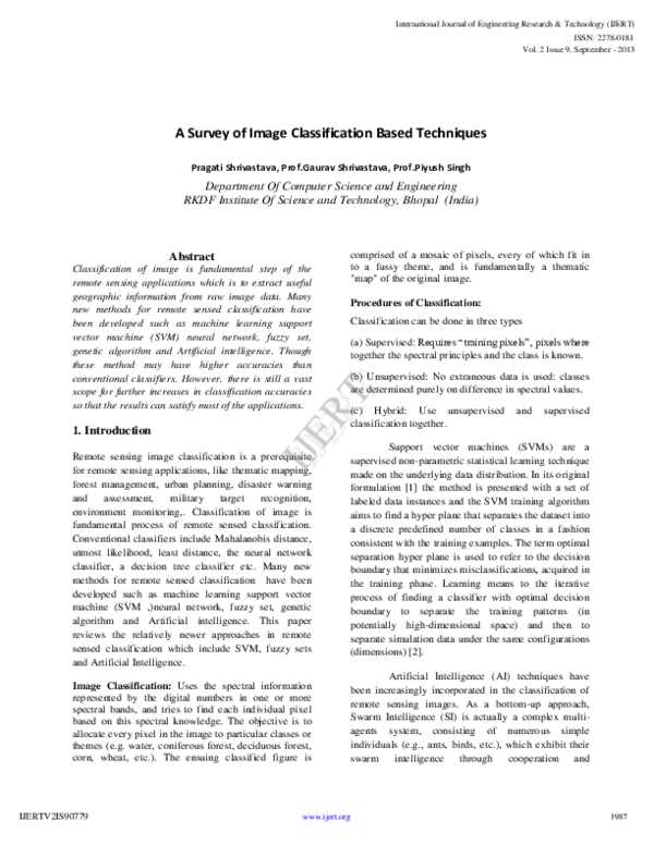 (PDF) A Survey of Image Classification Based Techniques