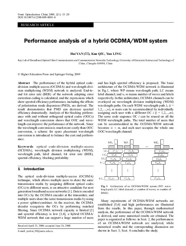 (PDF) Performance Analysis of Hybrid OCDMA/WDM System for Metro Area ...