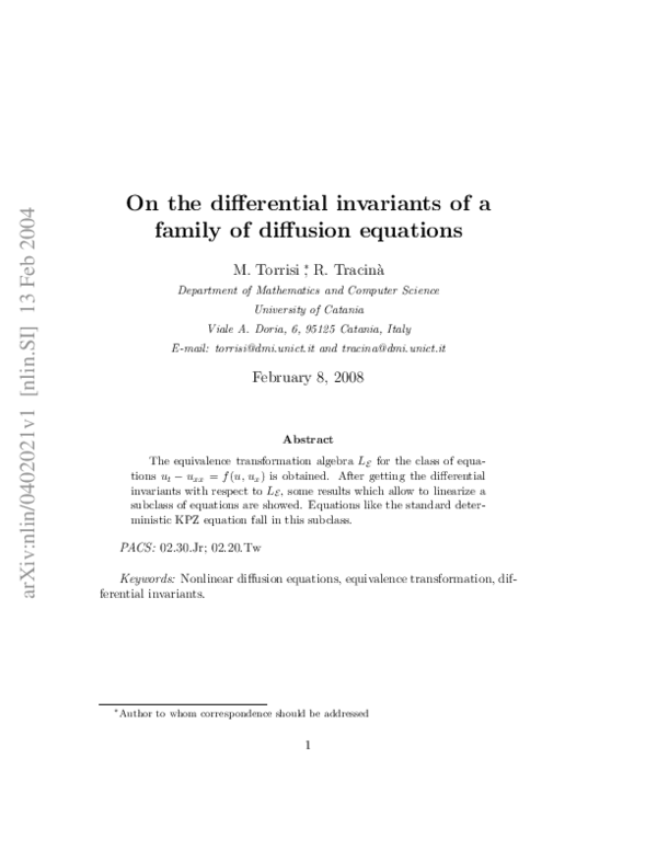 (PDF) Second-order differential invariants of a family of diffusion ...