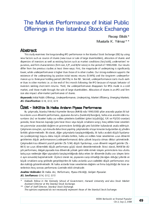 (PDF) The Market Performance of Initial Public Offerings in the ...