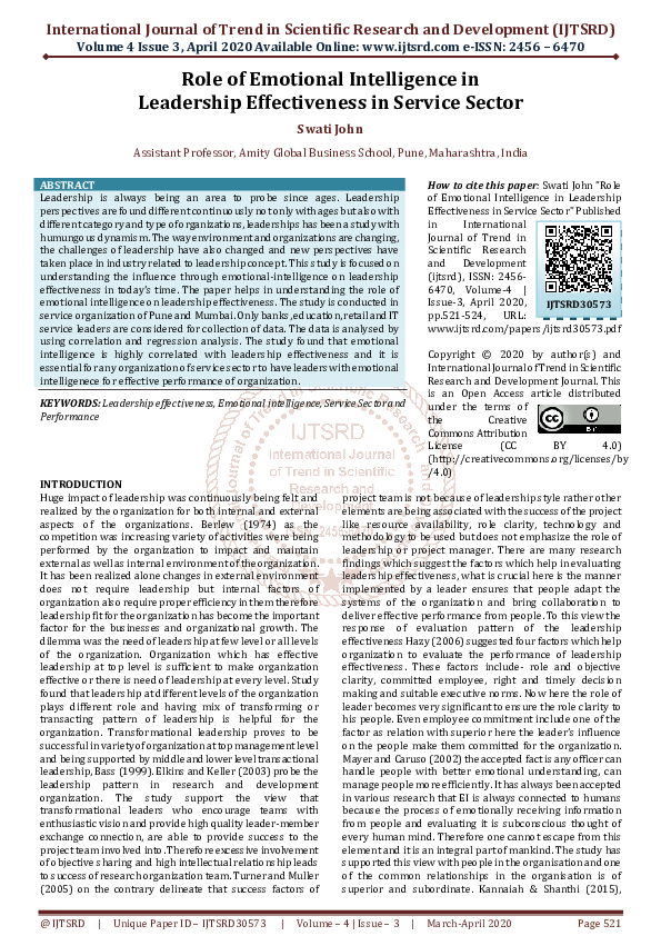 (PDF) The Role of Emotional Intelligence in Leadership Effectiveness