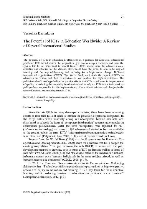 (PDF) The Potential of ICTs in Education Worldwide: A Review of Several ...
