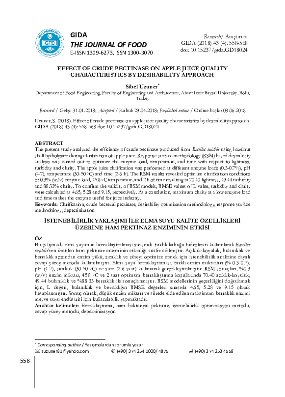(PDF) Effect of Crude Pectinase on Apple Juice Quality Characteristics ...