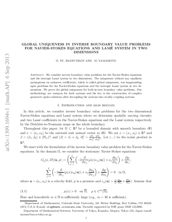 (PDF) Global uniqueness in inverse boundary value problems for the ...