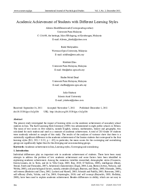 (PDF) Academic Achievement of Students with Different Learning Styles