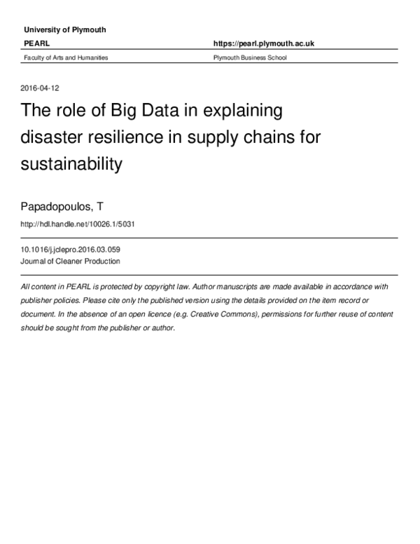 (PDF) The role of Big Data in explaining disaster resilience in supply ...