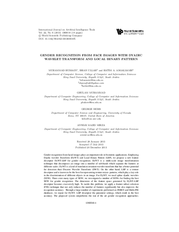 (PDF) Gender Recognition from Face Images with Dyadic Wavelet Transform ...