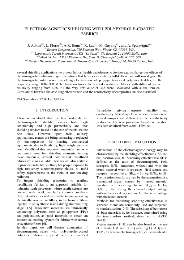 (PDF) Shielding Effectiveness Evaluation of Metallized and Polypyrrole ...