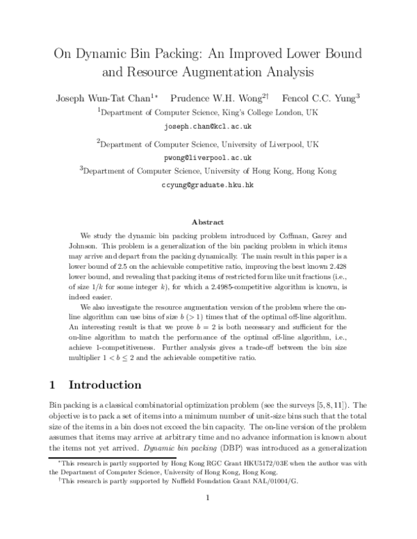(PDF) On Dynamic Bin Packing An Improved Lower Bound and Resource
