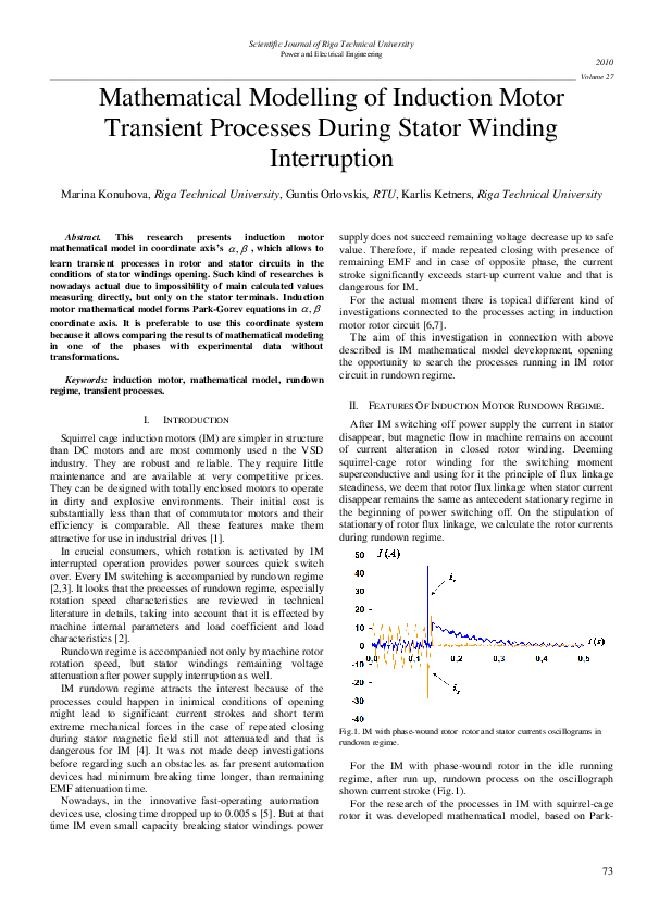 (PDF) Mathematical Modelling of Induction Motor Transient Processes ...