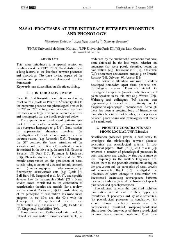 (PDF) Nasal processes at the interface between and phonology